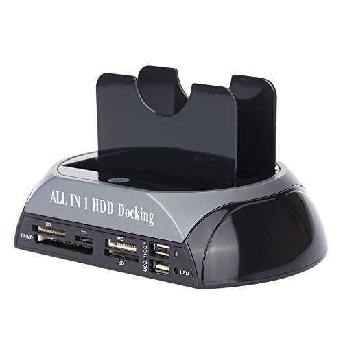Cuasting 3.5 Sata/IDE HDD Estación de Acoplamiento de Disco Duro de Doble Compartimiento de Doble Plataforma E-Sata Lector de Tarjetas Concentrador USB Recinto HDD (EU Plug)