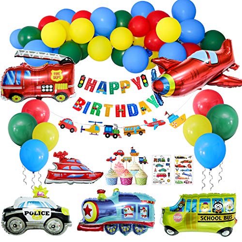 Cumpleaños Decoraciones, 60 Piezas Transporte Tema de Suministro de Fiesta-40 Globos de Látex,6 Globos de Aluminiopara Niño Cumpleaños