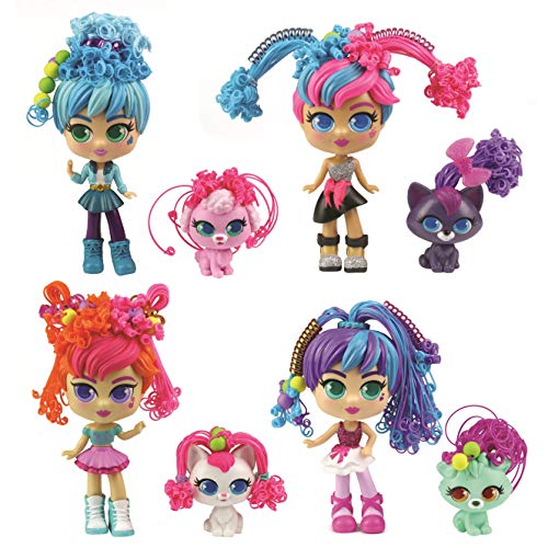 Curli Girls 82086 - Set de belleza – Muñeca y mascota – Pelo mágico – Multicolor – Muñeca 15 cm – Animal 6 cm, modelos surtidos