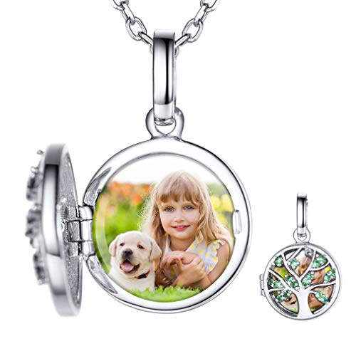 Custom4U Joyería Personalizada árbol de Vida para Madre Plata de Ley 925 Collar Locket Colgante Conmemorativa Foto Personal Relicario para Cumpleaños