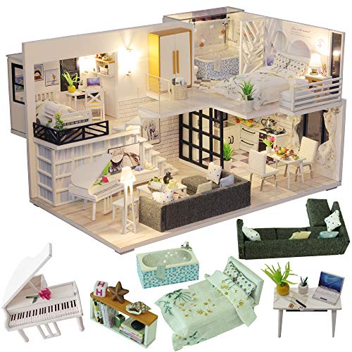 CUTEBEE Miniatura de la casa de muñecas con Muebles, Equipo de casa de muñecas de Madera DIY, más Resistente al Polvo y el Movimiento de música(Happy Time) CUTEBEE Miniatura de la casa de muñecas con Muebles, Equipo de casa de muñecas de Madera DIY, más Resistente al Polvo y el Movimiento de música(Happy Time)