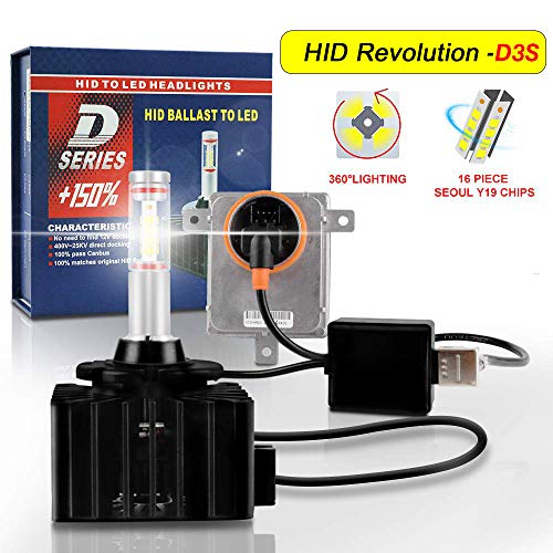 D3S D8S LED Kit de conversión de bombilla para faros delanteros 5500K Blanco frío 360 ° Emisión 100% Canbus Plug and Play para reemplazar Stock HID Xenon - Genuino 40W 4000Lm por 1 año de garantía