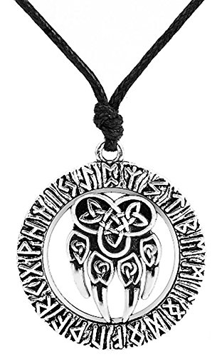 Dawapara Collar con colgante de pata de lobo celta vintage con diseño de runas nórdicas, joyería espiritual para hombres