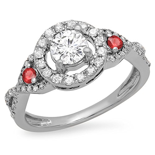 DazzlingRock Collection 10k Oro Redondo de rubíes y Diamantes Mujer 3 Piedra Remolino halo Vintage Anillo de Compromiso Nupcial 4