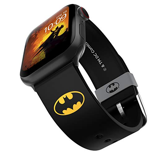 DC Comics - Batman Icon Edition - Correa de silicona con licencia oficial compatible con Apple Watch, compatible con 38 mm, 40 mm, 42 mm y 44 mm