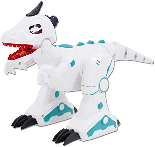 deAO RC Dinosaurio Robot Inteligente Mascota Teledirigida con Infrarrojos Efectos de Humo Luces y Sonidos Juguete T-Rex Electrónico (Blanco)