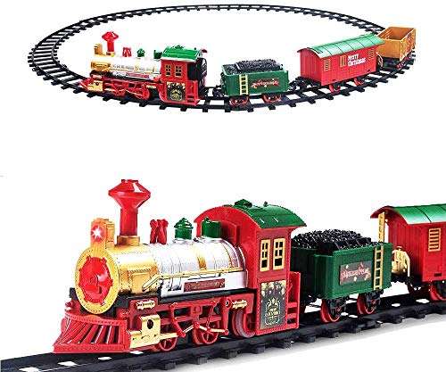 deAO Tren Clásico Infantil con Luces y Sonidos Conjunto Navideño de Vías, Locomotora y 3 Vagones Tren de Juguete Electrónico Decoración de Navidad deAO Tren Clásico Infantil con Luces y Sonidos Conjunto Navideño de Vías, Locomotora y 3 Vagones Tren de Juguete Electrónico Decoración de Navidad