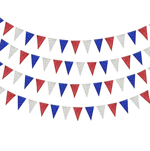 Decor365 - Bandera de triángulo patriótico para el día nacional rojo, azul, plata/blanco, 4 de julio de Estados Unidos