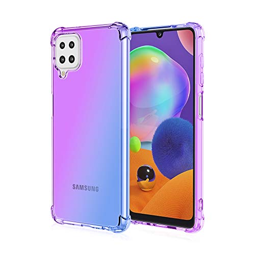 Dedux Funda para Samsung Galaxy A12, [Refuerzo de Cuatro Esquinas] Carcasa Gradiente Transparente TPU Suave Funda Case (Violeta/Azul)