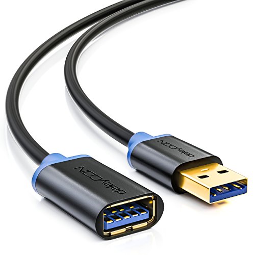 deleyCON 2m Cable Alargador USB 3.0 Super Speed Conector Macho USB Tipo A a Hembra USB Tipo A - hasta 5Gbit/s - Retrocompatible - Negro Azul