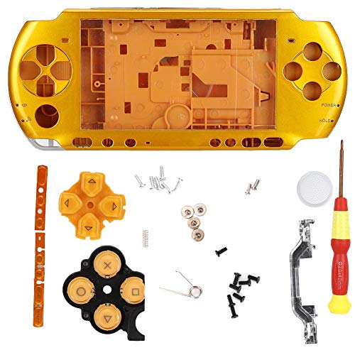 Denash Estuche para Consola de Juegos para PSP 3000, Carcasa Completa con Destornillador, diseño Simple, Compacto, liviano, fácil de Transportar, 5 Colores(Amarillo)