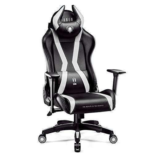 Diablo X-Horn Silla Gaming Oficina Gamer Apoyabrazos 3D Cojín Ajustable Diseño Ergonómico Cuero Sintético Función de Inclinación (Negro-Blanco, XL) Diablo X-Horn Silla Gaming Oficina Gamer Apoyabrazos 3D Cojín Ajustable Diseño Ergonómico Cuero Sintético Función de Inclinación (Negro-Blanco, XL)