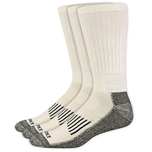 Dickies Men's 3 Pack Heavyweight Cushion with Ankle & Arch Compression Work Crew Socks, White, Sock Size:10-13/Shoe Size: 6-12