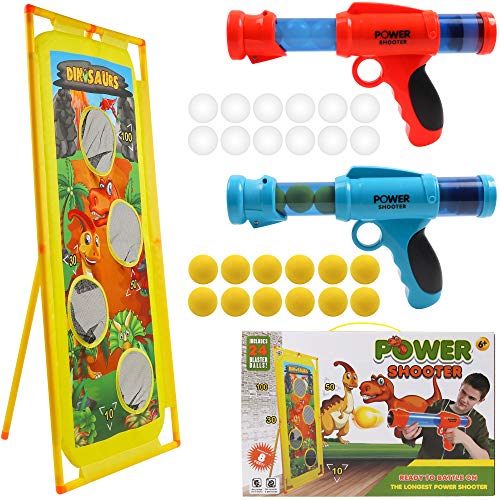 DigHealth 2 Piezas Lanzador Pelotas Espuma y Objetivo de Tiro Dinosaurio, Pistola Juguete con Bolas de Espuma y Bolas Luminosas, Pistola Blaster para Niños de 3-10 Años Regalos de Cumpleaños