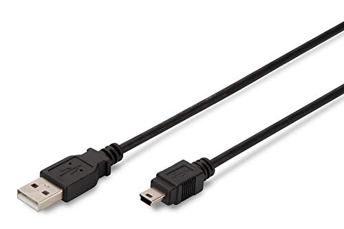 DIGITUS Assmann - Cables de conexión USB 2.0 (USB A y USB Mini B de 5 Pines, Macho/Macho, 2 m), Color Negro DIGITUS Assmann - Cables de conexión USB 2.0 (USB A y USB Mini B de 5 Pines, Macho/Macho, 2 m), Color Negro