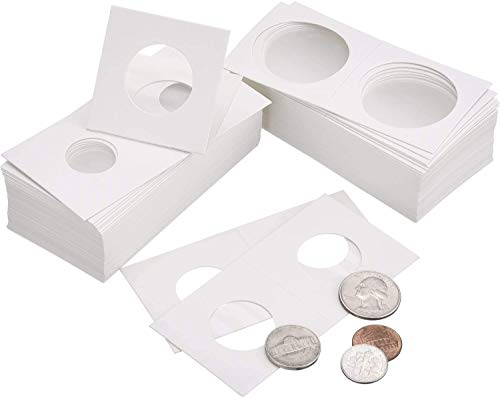 DILISEN 300 Piezas de Soporte de Moneda de Cartón Surtido de Flip Mega, 2 por 2 Pulgadas Funda de Moneda de Cartulina de Flip para Materiales de Colección de Monedas (6 Tama)