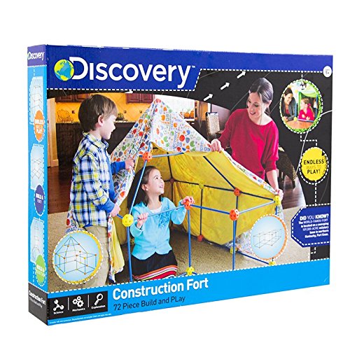 Discovery- Construye tu cabaña, Construction Fort,Tienda campaña Infantil, Casitas para niños, Casa Juguete, Color Azul, Naranja y Amarillo (6000105)