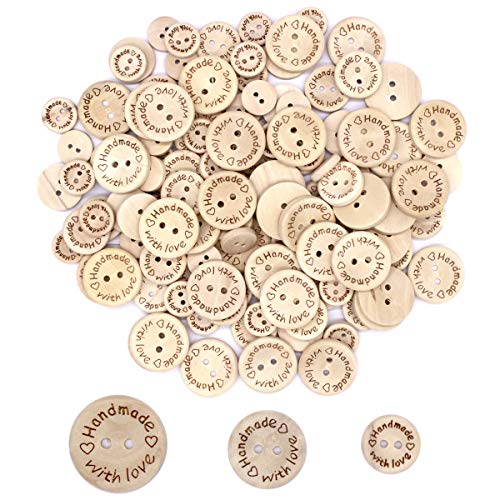 Disino 120 Piezas Botones De Madera Handmade with Love Botones Redondos con 2 Agujeros para DIY Arte Coser Ropa Zapatos Sombreros Niños y Adultos 15mm + 20mm + 25mm Disino 120 Piezas Botones De Madera Handmade with Love Botones Redondos con 2 Agujeros para DIY Arte Coser Ropa Zapatos Sombreros Niños y Adultos 15mm + 20mm + 25mm