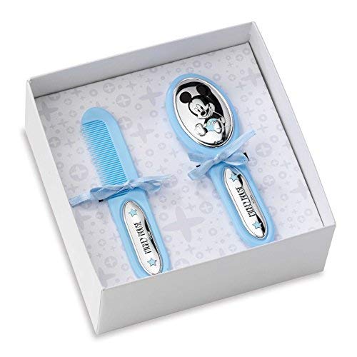 Disney Baby - Mickey Mouse - Set de cepillo y peine - Viene en una caja - Regalo y accesorio ideal para bebés y niños pequeños - Figura plateada en la superficie