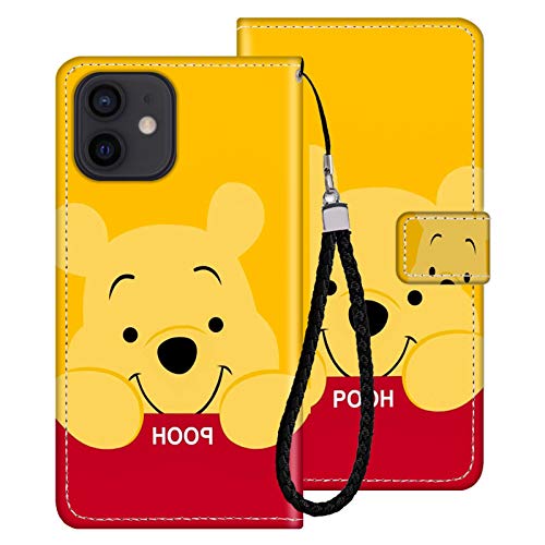 DISNEY COLLECTION Funda tipo cartera para iPhone 12 de piel sintética con diseño de oso Pooh con correa de mano, soporte para mujeres y niñas