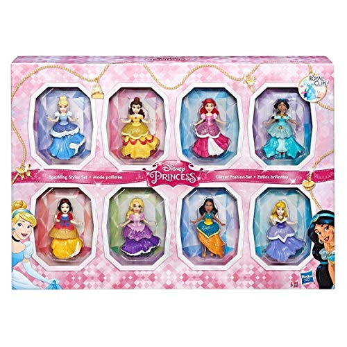 Disney COS1312433 Princess Small 8 Dolls Collection Juego de Estilos Brillantes con Vestidos de Clip