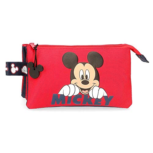 Disney Estuche Happy Mickey Tres Compartimentos Rojo