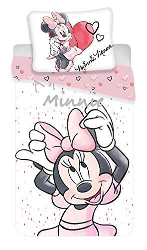 Disney Minnie White Juego de funda nórdica y almohadón, en algodón, para cama individual