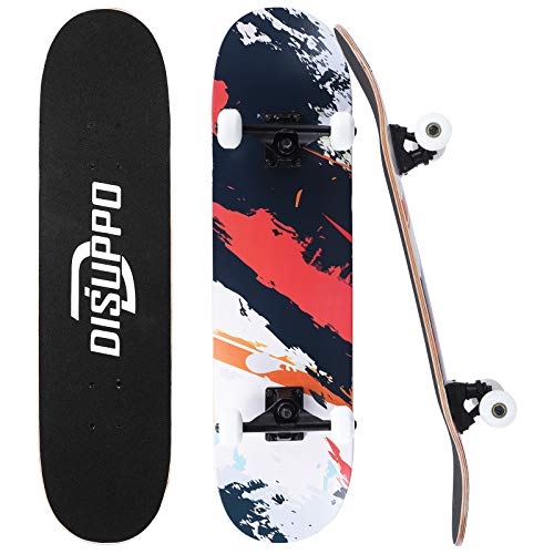 DISUPPO 31 "x 7.8" Pro Skateboard para principiantes, patineta completa, 7 capas de arce de nivel A, doble patada cóncava estándar y patinetas de trucos para niños adolescentes