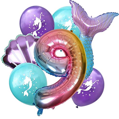 DIWULI, Gran Juego de Globos Sirena, 1x XL número 9 número de Globo + 2X Globo de Aluminio + 4X Globo de látex 9º cumpleaños del niño niña, Fiesta de Lema, decoración DIWULI, Gran Juego de Globos Sirena, 1x XL número 9 número de Globo + 2X Globo de Aluminio + 4X Globo de látex 9º cumpleaños del niño niña, Fiesta de Lema, decoración