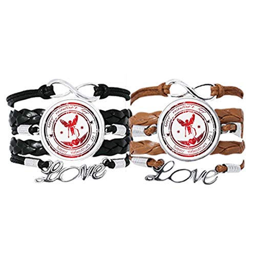 DIYthinker Matasellos Día de San Valentín Angel Elfo pulsera de mano cuerda de cuero pulsera doble Set regalo DIYthinker Matasellos Día de San Valentín Angel Elfo pulsera de mano cuerda de cuero pulsera doble Set regalo