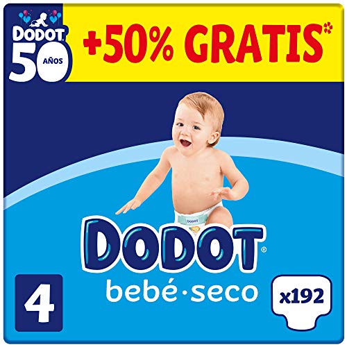 DODOT Bebé-Seco - Pañales Talla 4, 192 Pañales, 9-14kg, BOX ANIVERSARIO +50% GRATIS