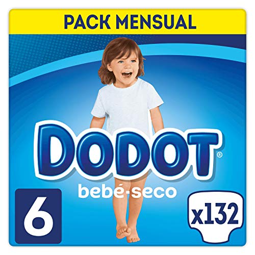 DODOT Bebé-Seco - Pañales Talla 6, 132 Pañales, Pañal con Canales de Aire - 13+ kg