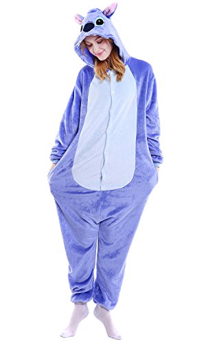 Dolamen Adulto Unisexo Onesies Kigurumi Pijamas, Mujer Hombres Traje Disfraz Animal Pyjamas, Ropa de Dormir Halloween Cosplay Navidad Animales de Vestuario (X-Large (68.8 "-72.8"), Stitch)