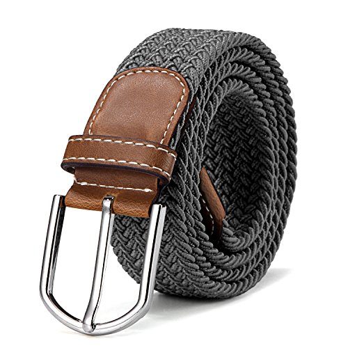 DonDon Cinturón trenzado extensible y elástico para hombres y mujeres de 100 cm a 130 cm de longitud gris