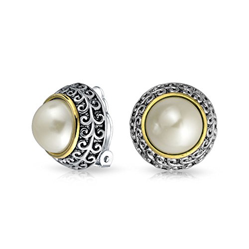 Dos Tonos Estilo Simulado Domo Blanco Perla Pendientes Clip Mujer No Oreja Perforada Aleación Plata Chapada En Oro Dos Tonos Estilo Simulado Domo Blanco Perla Pendientes Clip Mujer No Oreja Perforada Aleación Plata Chapada En Oro