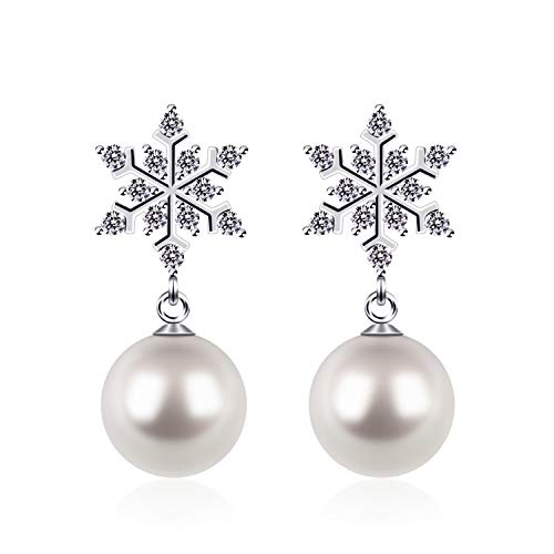 D.Perlla Mujer Pendientes Perla Plata de Ley 925 ''copos de nieve'' Navidad con Para Regalo Originales D.Perlla Mujer Pendientes Perla Plata de Ley 925 ''copos de nieve'' Navidad con Para Regalo Originales