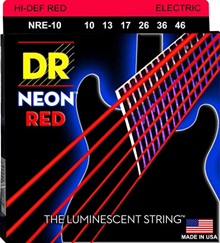 DR String NRE-10 - Juego Cuerdas Guitarra Eléctrica, Rojo Neón