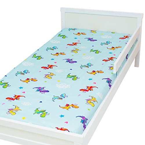 Dragones - Pati'Chou 100% Algodón Sábana bajera ajustable Diseño Animales para cama infantil 70 x 160 cm