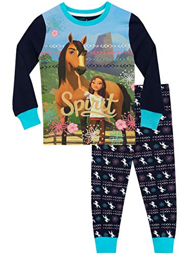 DreamWorks Pijamas de Manga Larga para niñas Spirit Riding Free Ajuste Ceñido Azul 3-4 Años