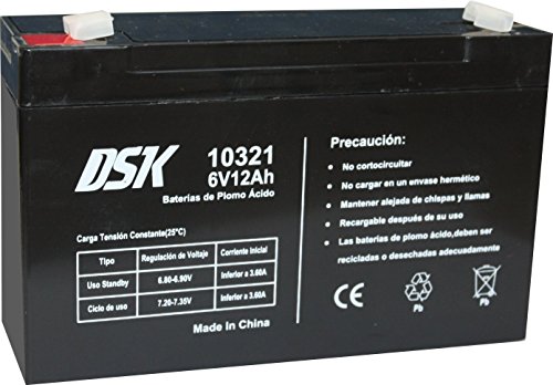 DSK 10321 - Batería Recargable de Plomo Ácido de 6V y 12Ah Ideal para Coches y Motos Eléctricos para Niños, Sistemas SAI/UPS, Sistemas de Seguridad y Alarmas DSK 10321 - Batería Recargable de Plomo Ácido de 6V y 12Ah Ideal para Coches y Motos Eléctricos para Niños, Sistemas SAI/UPS, Sistemas de Seguridad y Alarmas