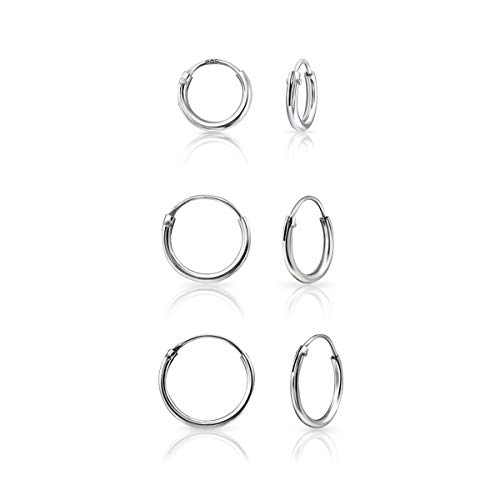 DTP Silver - Conjunto de 3 pares de Pendientes de Aro pequeños - Plata 925 - Espesor 1.2 mm, Diámetro 8, 10, 12 mm