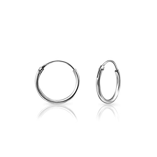 DTPsilver® Pendientes de Aro/Creoles - Plata de Ley 925 - Pequeños/Medianos/Grandes - Espesor 1.2 mm - Diámetro 12 mm