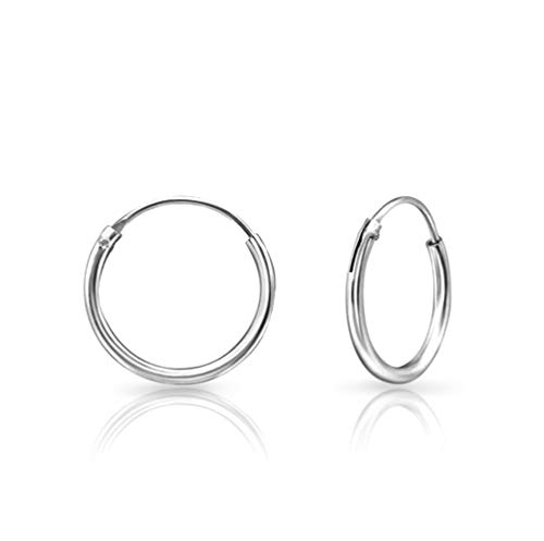 DTPsilver® Pendientes de Aro/Creoles - Plata de Ley 925 - Pequeños/Medianos/Grandes - Espesor 1.2 mm - Diámetro 14 mm