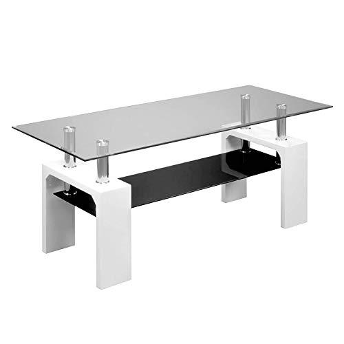 duehome - Mueble de TV Moderno para Salon, Mesa de Cristal, Estructura acabada en Color Blanco, Modelo Michigan, Medidas: 110 cm (Largo) x 48 cm (Alto) x 45 cm (Fondo) duehome - Mueble de TV Moderno para Salon, Mesa de Cristal, Estructura acabada en Color Blanco, Modelo Michigan, Medidas: 110 cm (Largo) x 48 cm (Alto) x 45 cm (Fondo)