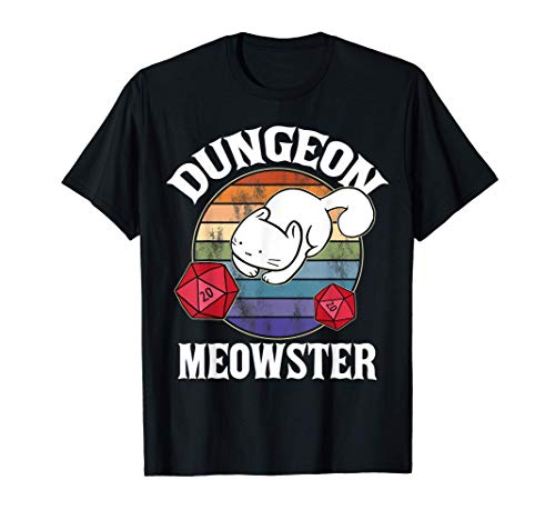 Dungeon Meowster Nerdy D20 Dice Nerd Kitten Cat RPG Gamer Camiseta