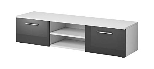 e-Com - Mueble TV Salón Moderno Mesa Televisión Flotante Vegas - 150 cm - Blanco/Gris