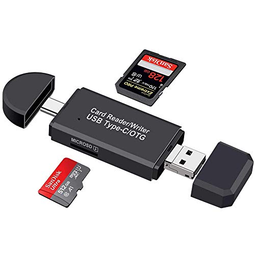 EasyULT Lector de Tarjetas Memoria SD/Micro SD, 3 en 1 USB 2.0 Tipo C/Micro USB Adaptador Macho y Función OTG Lector de Tarjetas Portátil, para PC y Tableta Teléfono Inteligente con Función OTG