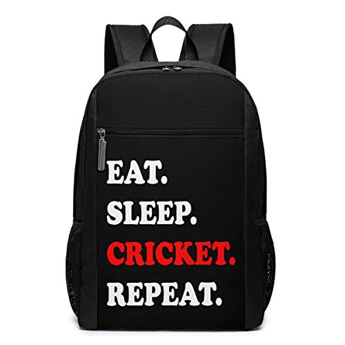 Eat Sleep Cricket Repeat 17 pulgadas Mochila de ordenador de viaje para adolescentes (negro)