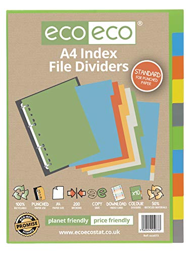 eco-eco eco073 A4 50% Reciclada Set 10 Divisores Archivo de Índice, Estándar eco-eco eco073 A4 50% Reciclada Set 10 Divisores Archivo de Índice, Estándar