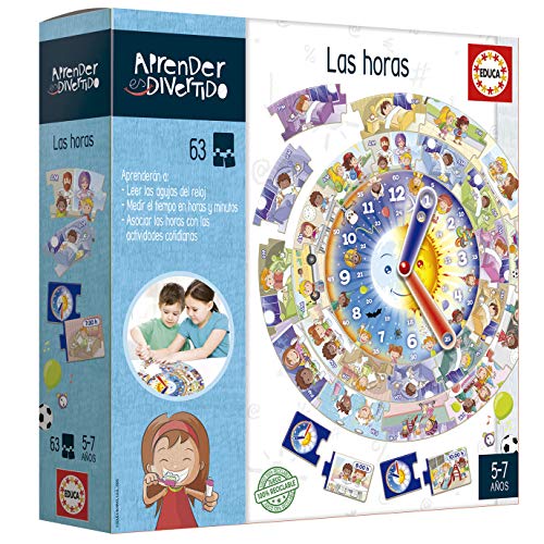 Educa- Aprender es Divertido: Las Horas, Aprende a Leer el Reloj Juego Educativo para niños, a Partir de 5 años (18698)